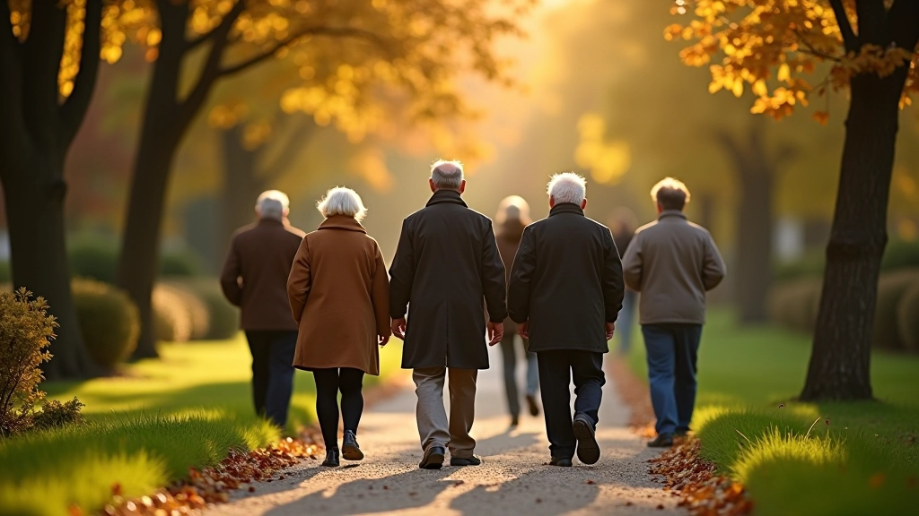 Seniorzy spacerujący po ogrodach klasztoru